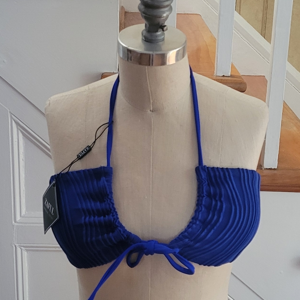 ZAFUL Bikini Top Halter Front Tie In Blue Size 6